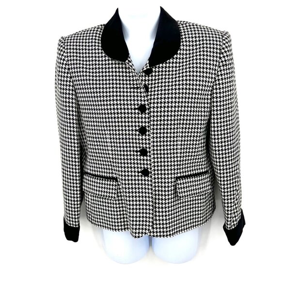 VINTAGE MORGAN MILLER HOUNDSTOOTH BLAZER JACKET W/ VELVET COLLAR/CUFFS - Picture 1 of 6